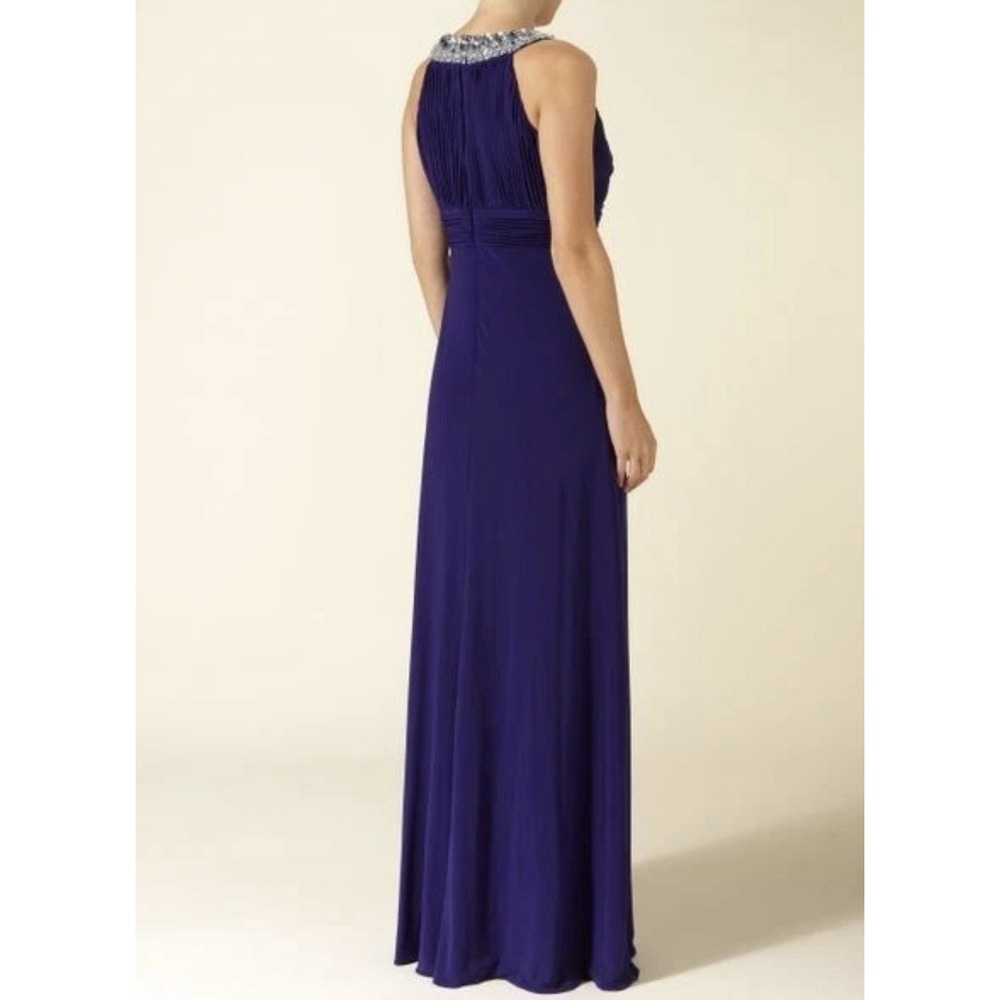 Navy Gown Sz 12 Beaded Neck Keyhole Halter Maxi Prom Formal Dress JS Boutique - Picture 14 of 14
